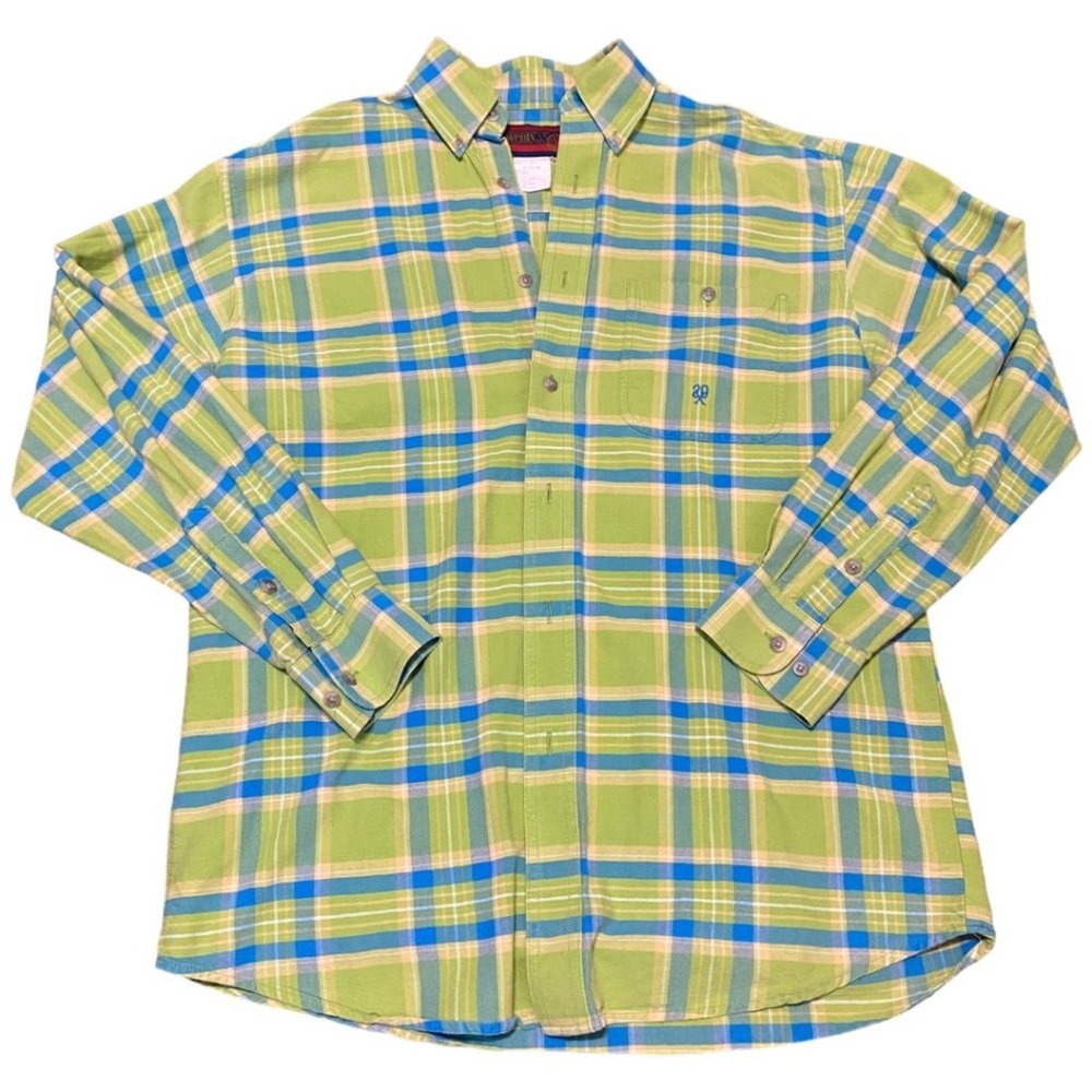 WRANGLER TWENTY-X blue and green long sleeve button up - men's Medium